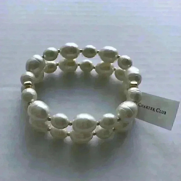 Charter Club new Pearl Double Row Stretch Bracelet - Picture 2 of 8